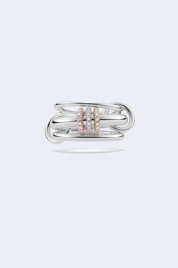 Gemini Sg Pave 3 Linked Rings  with Mixed Metal Pave White Diamond Annulets