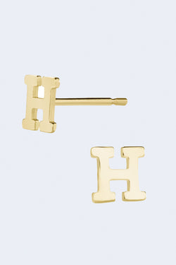 Letter H Initial Stud Single Earring in Yellow Gold