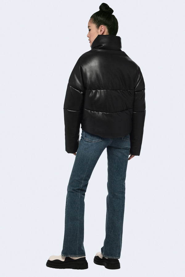 Jemma Faux Leather Puffer in Noir