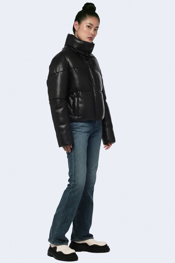 Jemma Faux Leather Puffer in Noir