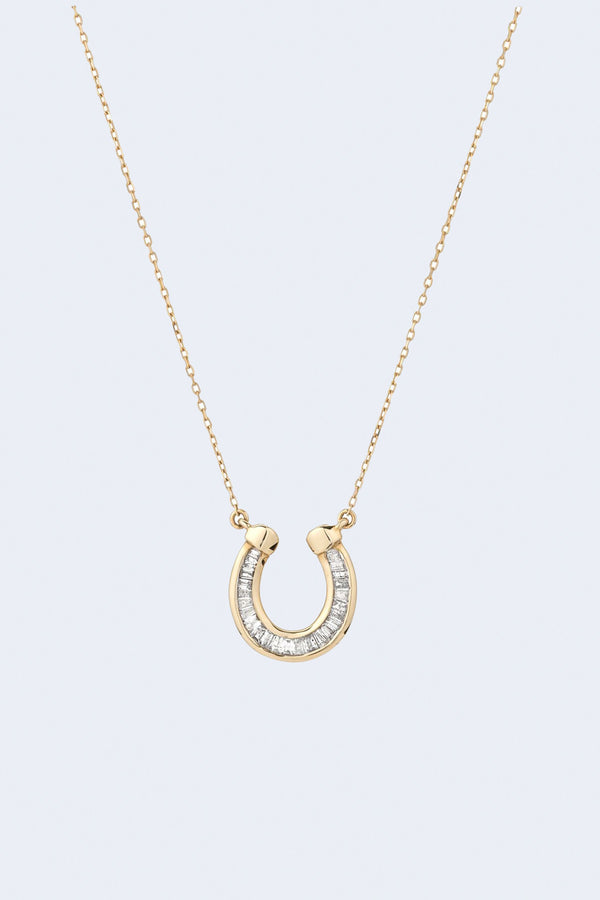Baguette Horseshoe Necklace in Yellow Gold