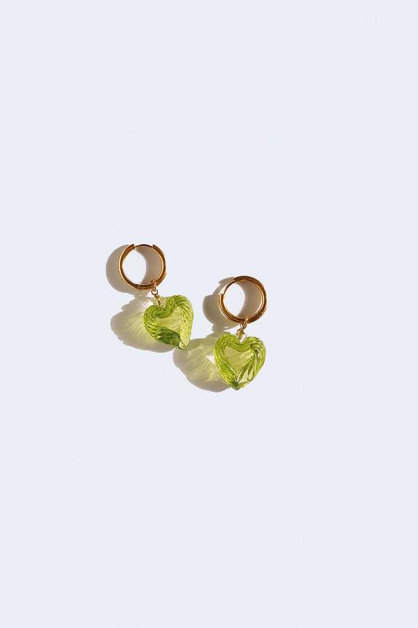 Cuore Gold Plated Hoop Earrings in Lime