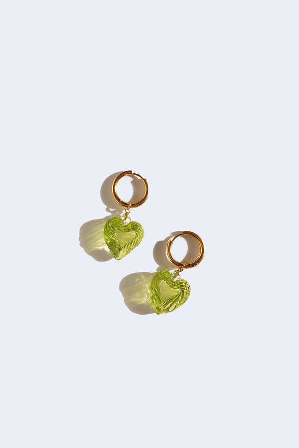 Cuore Gold Plated Hoop Earrings in Lime