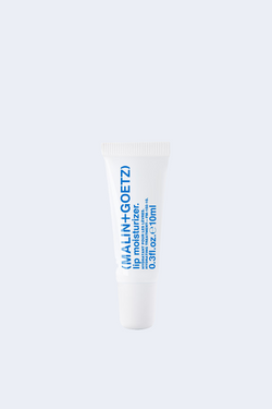 white bottle of lip moisturizer with blue text