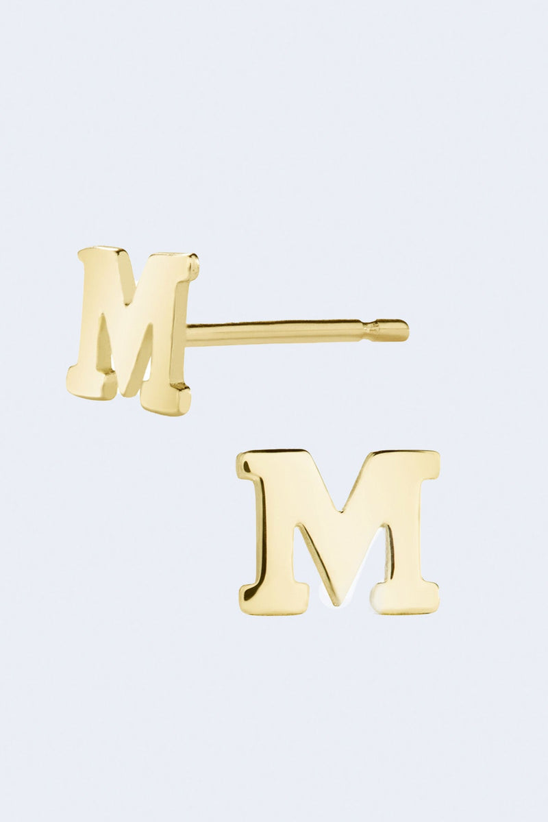 Letter M Initial Stud Single Earring in Yellow Gold