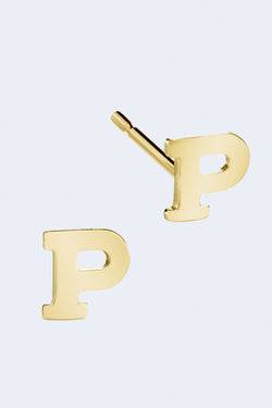 Letter P Initial Stud Single Earring in Yellow Gold