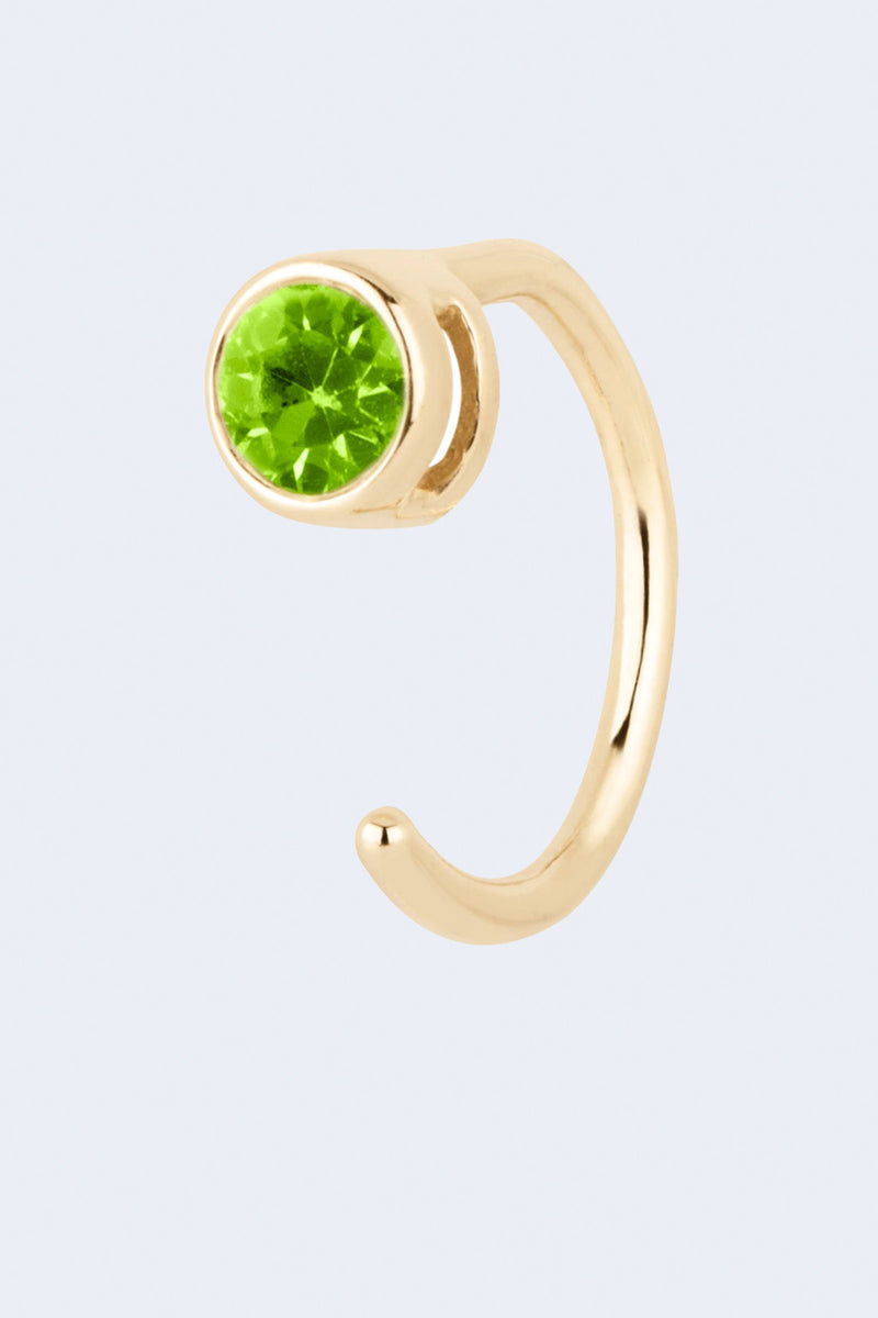 Peridot Gemstone Single Huggie Hoop Earring in Yellow Gold