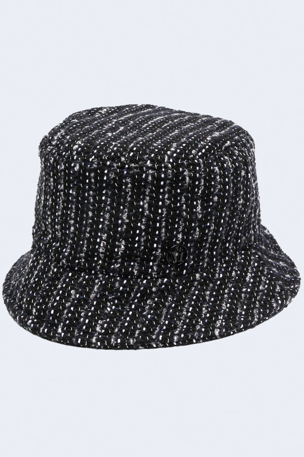 Jason Stripy Tweed Bucket Hat in Black