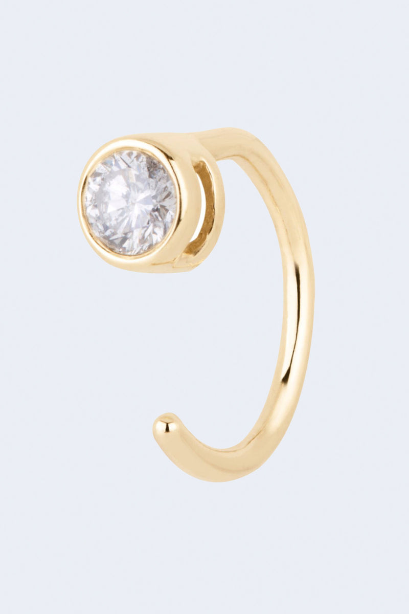 Diamond Gemstone Huggie Single Yellow Gold Hoop Earring