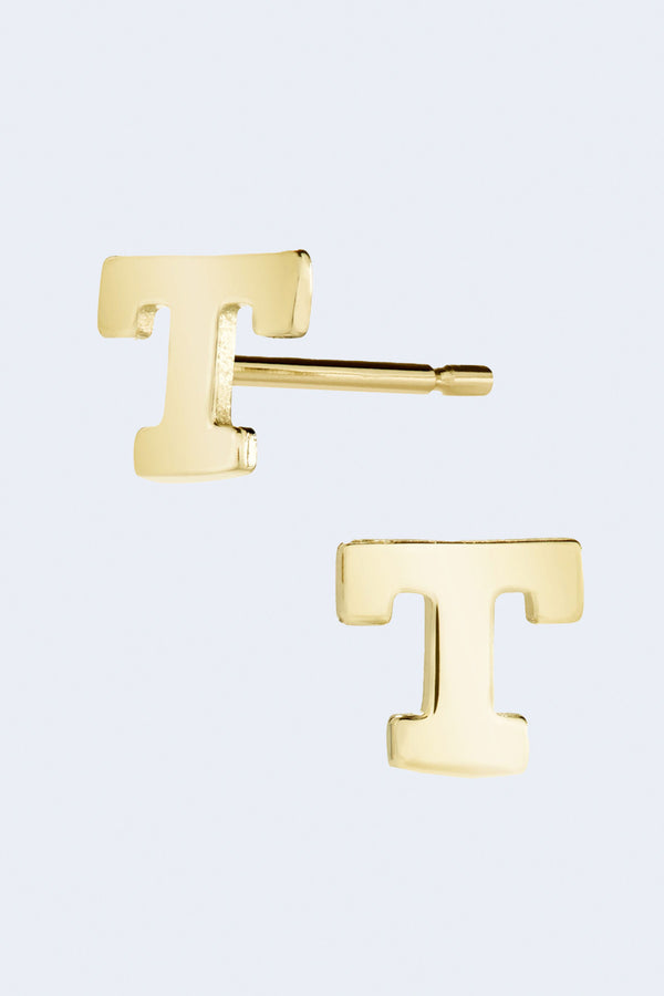Letter T Initial Stud Single Earring in Yellow Gold
