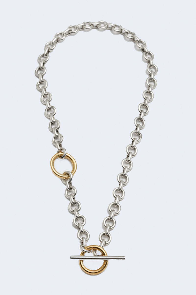 Deux Toggle Hollow Chain Necklace in Sterling Silver and Yellow