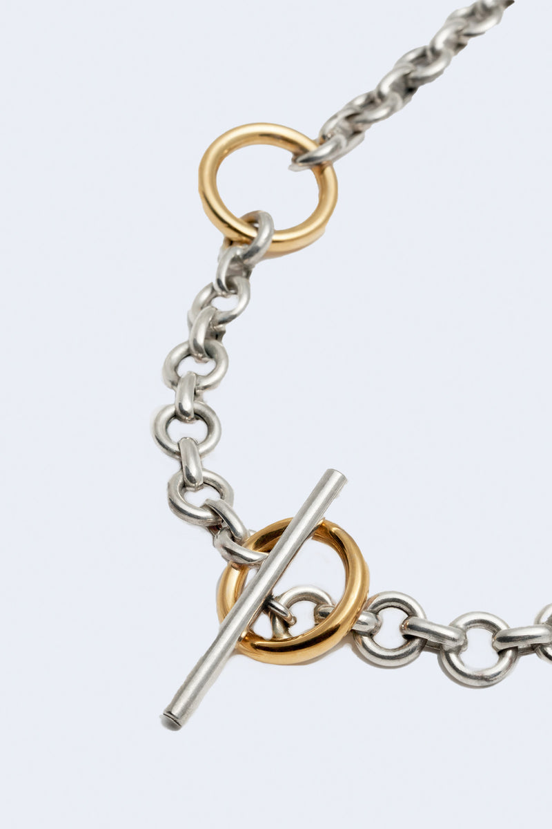 Deux Toggle Hollow Chain Necklace in Sterling Silver and Yellow