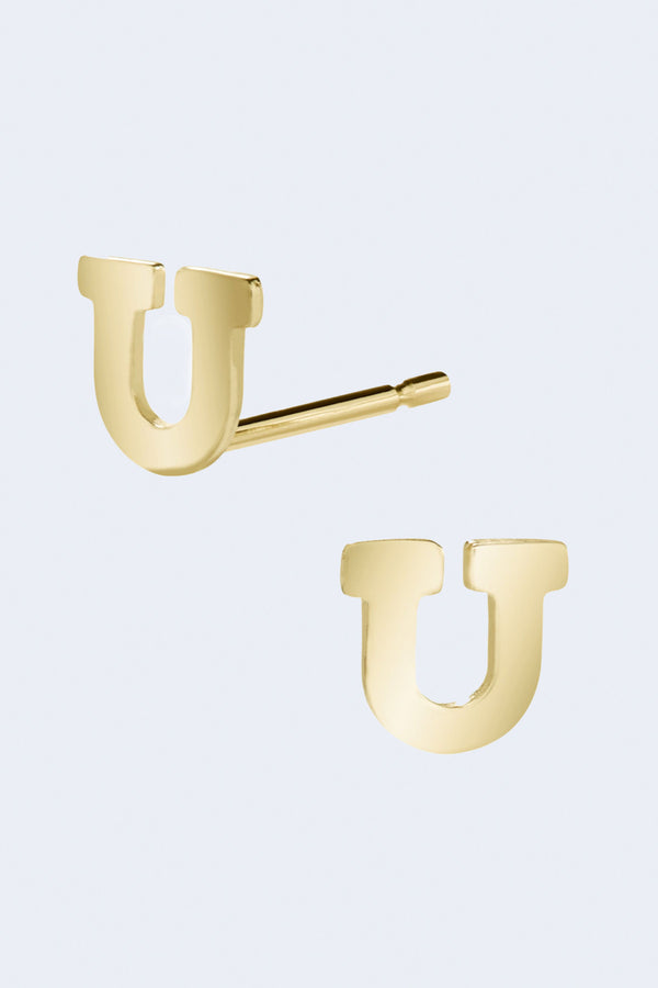 Letter U Initial Stud Single Earring in Yellow Gold