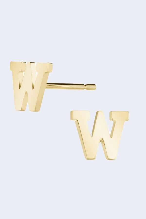 Letter W Initial Stud Single Earring in Yellow Gold