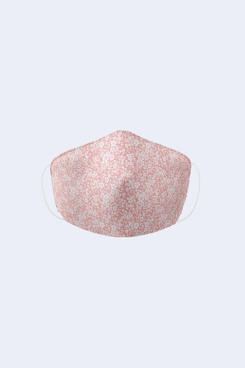 Triple Layered Community Mask in White Flowers