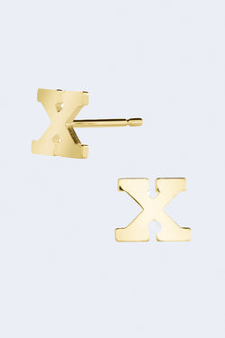 Letter X Initial Stud Single Earring in Yellow Gold