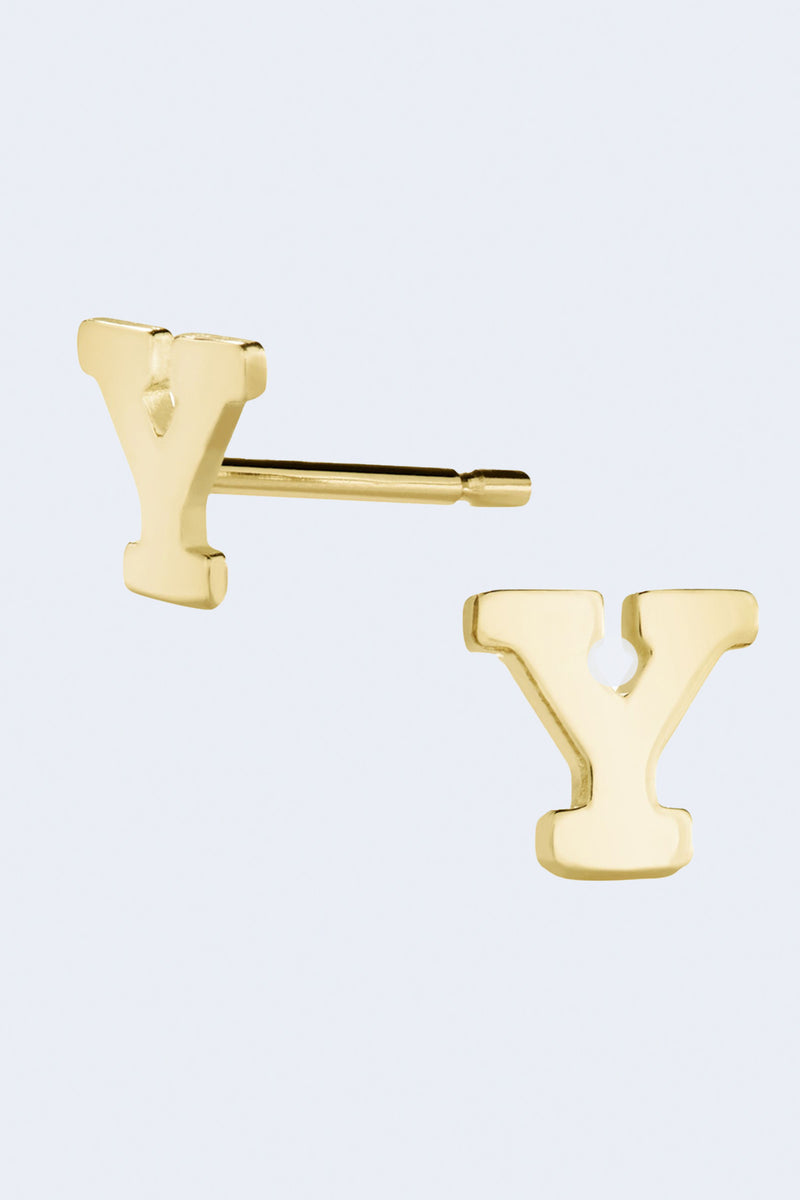 Letter Y Initial Stud Single Earring in Yellow Gold