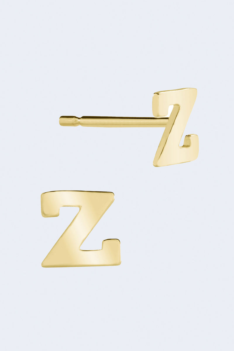 Letter Z Initial Stud Single Earring in Yellow Gold